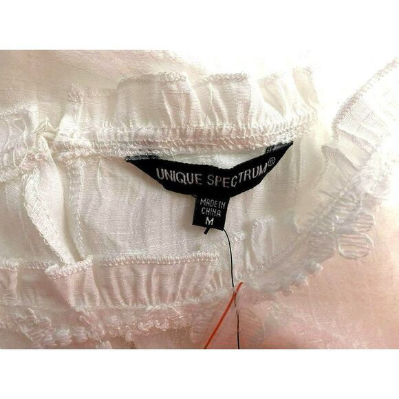 White Ruffled High Neck Blouse Sz M Flutter Sleeve Lace Detail Unique Spectrum - Picture 5 of 7
